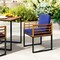 Set of 2 Outdoor Dining Chairs with Cushions Solid Acacia Wood and Metal Patio Armchairs Navy Blue